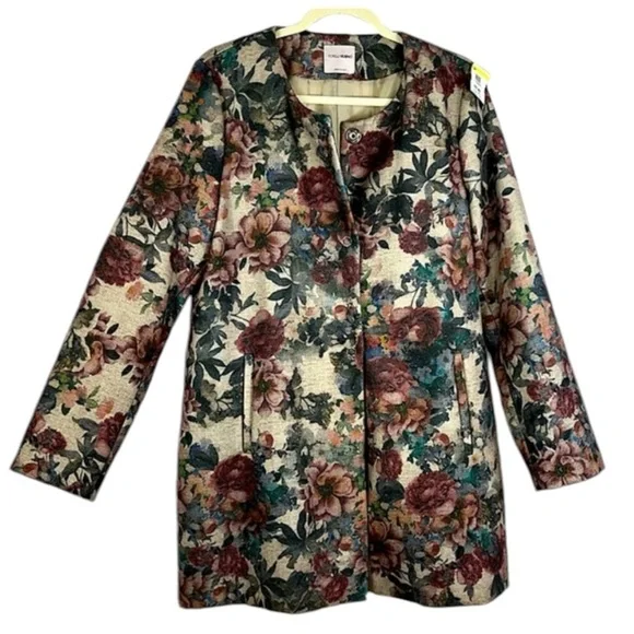 Fiorella Rubino floral print snap front coat with pockets Sz 8 - Picture 1 of 13